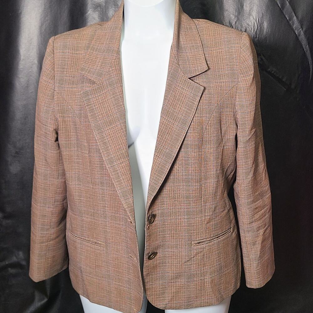 Vintage 70s Inner Vision Ship n Shore plaid padded shoulder blazer size 14